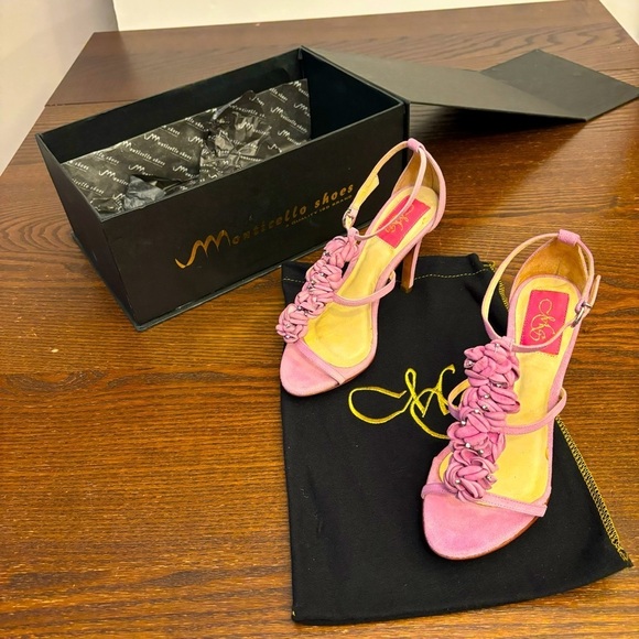 MS Shoe Design Handmade Brazil Pink Leather Diamond Pins 'ANNA' Sandals 5 Heels - Picture 1 of 16